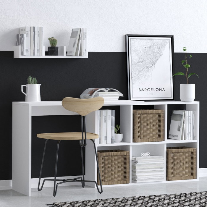 Hanah Home Mesa de Estudio Blanca y Roble 74x145x45 cm Tablero Melamina 18mm para Estudiantes y Profesionales
